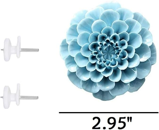 AMERRY Ceramic Flower Wall Art, Artificial 3D Hanging Sculpture, Porcelain Flower Wall Decor for Home Office, Blue Paeonia Lactiflora, 2.95"
