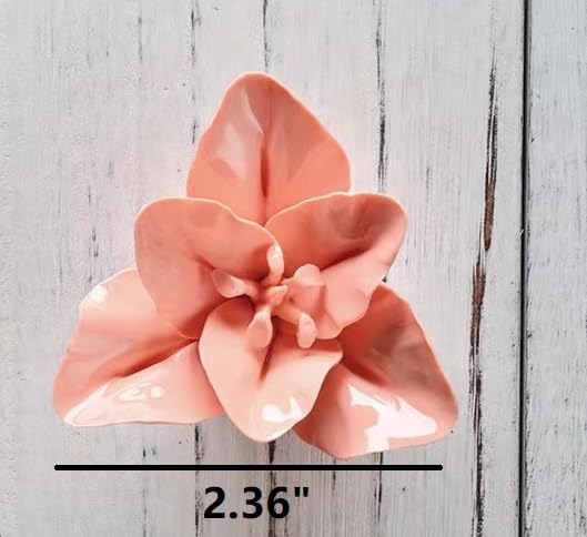 AMERRY 3D Wall Art Hanging Sculpture, Artificial Porcelain Flower Decor for Home Office (Orange Pink, Lily, 2.36")