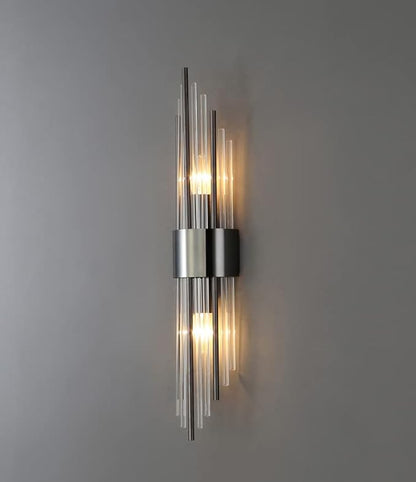 2-Light Modern Wall Sconce Titanium Black Metal with Clear Class Crystal Vanity Wall Sconce Lighting for Bedroom Living Room Bathroom Light Fixtures Set of 2