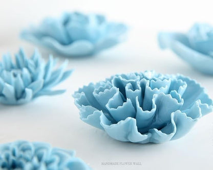 AMERRY 3D Flower Wall Art, Handmade Porcelain Decor for Home & Office (Blue, Carnation, 3.15")