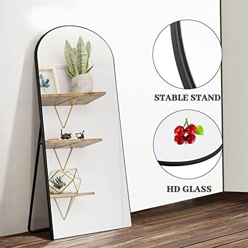 NeuType Arched Full Length Mirror Floor Mirror Wood Frame Modern & Contemporary Full Length Mirror, Wall-Mounted Mirror, Standing Hanging Leaning Against Wall, 65"x22", Black