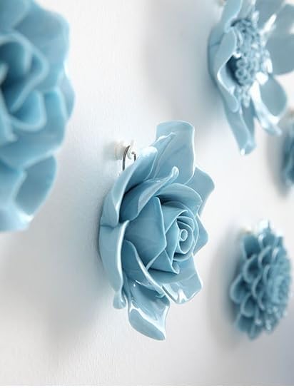 AMERRY 3.94" Ceramic Rose Wall Art, 3D Handmade Porcelain Hanging Sculpture for Home Office Decor (Blue)