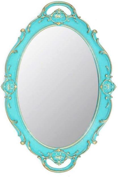 Eaoundm 14.5 x 10 inchs Oval Antique Decorative Wall Mirror Vintage Hanging Mirror (Blue)
