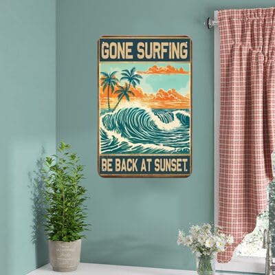 Metal Signs Gone Surfing Be Back At Sunset Sign Vintage Signs Retro Aluminum Tin Sign for Garden Kitchen Office Home Bar Cafe Decor 8x12 Inch