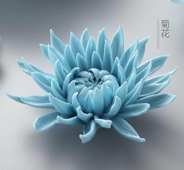 3.35" Ceramic Flower Wall Art, Artificial 3D Flower Wall Art，Handmade 3D Wall Art Hanging Sculpture， Porcelain Flower Wall Décor,Handmade Porcelain Flower Decoration for Home Office Decor (Blue，Chrysanthemum)