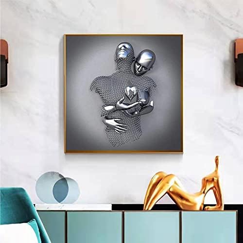 3D Wall Art Decor Artwork Figure Statue Modern Art Canvas Painting,Large Wall Art for Bathroom Bedroom Decoration (Hold Gray Heart)