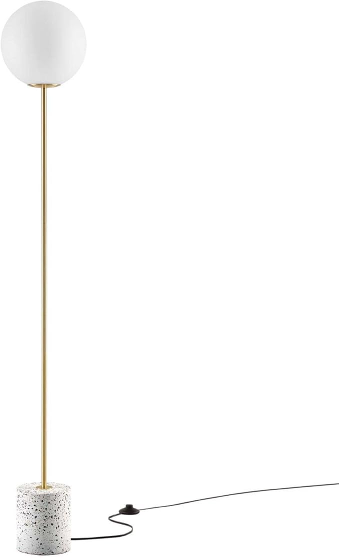 Modway Logic 1-Light Modern Glass/Terrazzo Floor Lamp in White/Brass