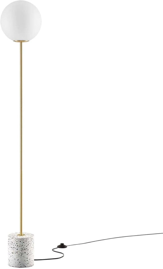 Modway Logic 1-Light Modern Glass/Terrazzo Floor Lamp in White/Brass
