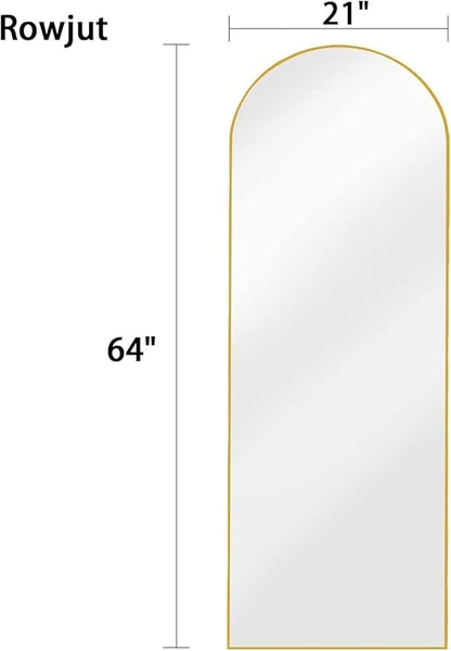 Rowjut 64"x21"Floor Mirror Arched Full Length Mirros, Mirror Floor Length Standing Hanging or Leaning/Large Full Body/Wall Mirror for Bedroom, Living Room, Aluminum Frame, Black
