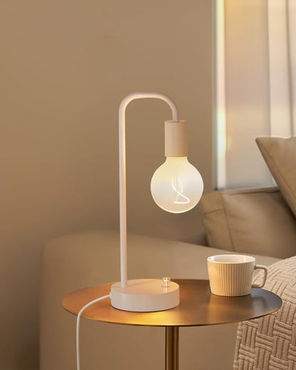 ONEWISH Industrial Small Table Lamp for Bedroom, Fully Dimmable Modern Beside Lamps with 2700K Warm Light Bulb for Kids Reading, White Nightstand Lamps for Living Room, Dorm,Home Office