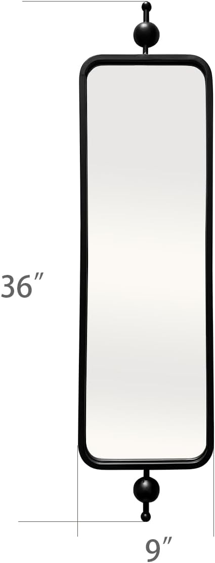 Black Long Mirror for Skinny Entryway Living Room badroom,Full Lenth Thin Retangle Mirror with Round Corner 9" X 36‘