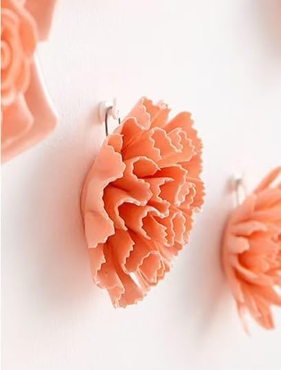 Carnation 3.15" Ceramic 3D Wall Art, Handmade Porcelain Flower Decoration for Home Office Decor (Orange Pink)