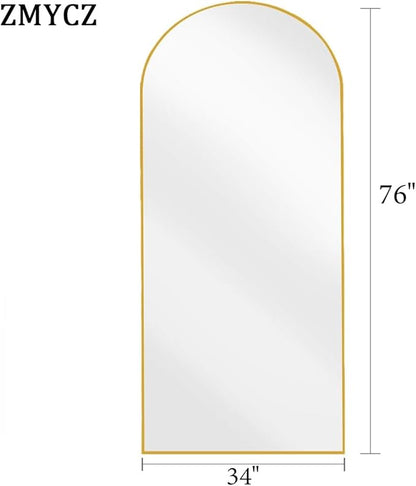 Floor Length Mirror, 76"x34" Arch Full Length Mirror Hanging or Leaning, Body Mirrors with Stand, Arched-Top Wall Mounted Mirrors with Aluminum Frame for Bedroom (Gold)