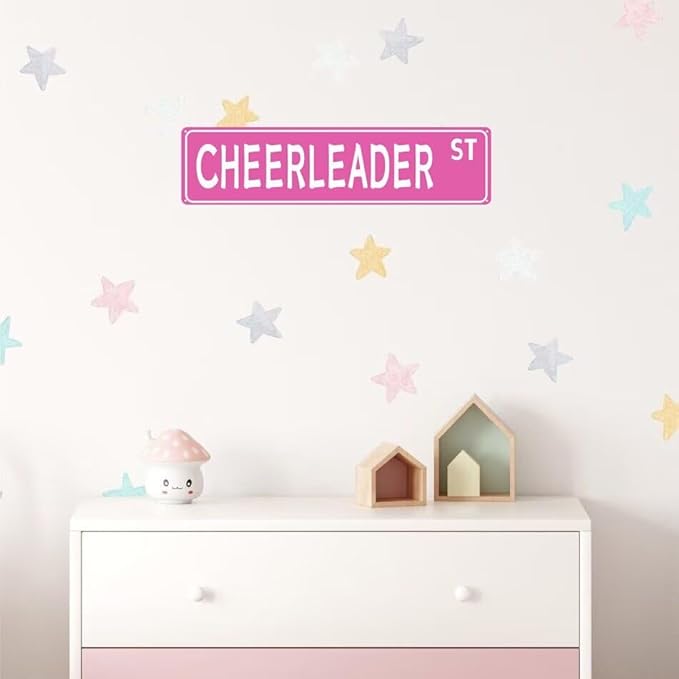 Pink "CHEERLEADER" Street Metal Tin Sign Aesthetic Cheerleading Dance Dancer Cheer Accessories for Girls Home Bedroom Dorm Room Wall 4 x 16 In