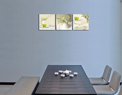 Wieco Art Elegant Life Canvas Prints Wall Art Grace Flowers Pictures Photo Paintings for Bedroom Bar Home Decorations Modern 3 Panels Stretched and Framed Decorative Green Floral Giclee Artwork