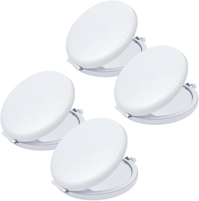 Compact Mirror for Purse, Metal Round Shell, Double-Sided 1X/2X Magnifying, Portable Travel Small Makeup Mirror, Mini Pocket Mirror, White,4 Packs