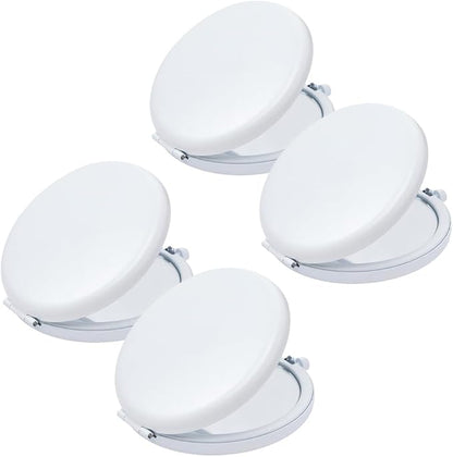 Compact Mirror for Purse, Metal Round Shell, Double-Sided 1X/2X Magnifying, Portable Travel Small Makeup Mirror, Mini Pocket Mirror, White,4 Packs