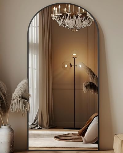 Antok Arched Full Length Mirror, 68"x28" Black Metal Frame Floor Mirror for Bedroom Living Room, Freestanding/Wall Mount/Leaning