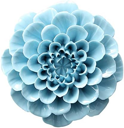 AMERRY Ceramic Flower Wall Art, Artificial 3D Hanging Sculpture, Porcelain Flower Wall Decor for Home Office, Blue Paeonia Lactiflora, 2.95"