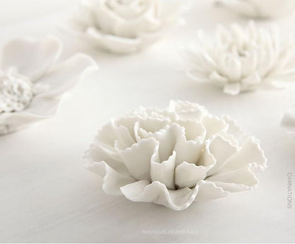 AMERRY Carnation 3.15" Ceramic 3D Wall Art, Handmade Porcelain Flower Wall Decor for Home Office Decor (White)