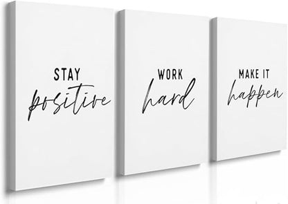 GUBIYU 3 Pcs Office Wall Decor Stay Positive, Hard Work Wall Art, Motivational Quote for Work, 24"x36"