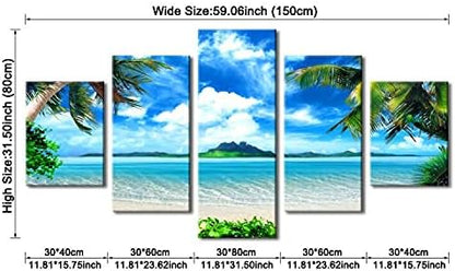Pyradecor 5 Piece Canvas Prints Wall Art for Living Room Kitchen Home Decorations Large Modern Gallery Wrapped Pretty Landscape Blue Ocean Beach Pictures Paintings Artwork Ready to Hang L