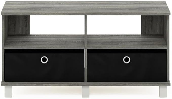 Furinno Andrey Entertainment Center with Bin Drawers, French Oak Grey/Black