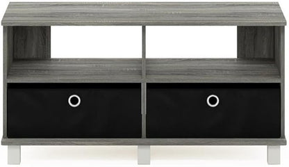 Furinno Andrey Entertainment Center with Bin Drawers, French Oak Grey/Black
