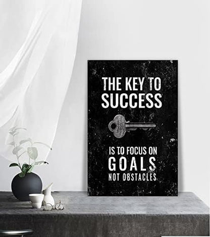 Inspirational Framed Office Canvas Wall Art Motivational Quote The Key to Success Is to Focus on Goals Not Obstacles Artwork Wall Pictures HD Print for Living Room Bedroom Easy to Hang-12x16 inches