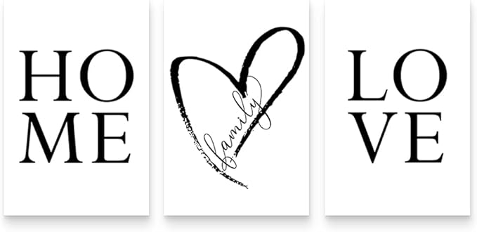 GUBIYU Home Love Wall Decor Set of 3 Prints Modern Black and White Wall Art Canvas 12x16 inches for Living Room, Bedroom, Kitchen, Office