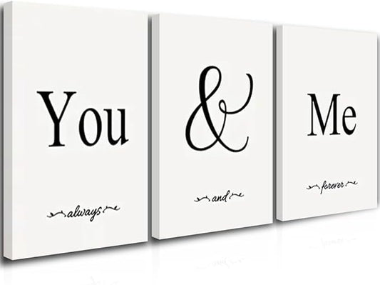 GUBIYU Black and White Love Canvas Poster - You and Me Word Art for Bedroom Wall Decor - Aesthetic Gift for Girls, Farmhouse Corridor Decoration - 16"x24"