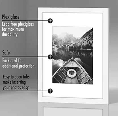 Americanflat 9x12 Picture Frame with Polished Plexiglass - Set of 5 - Use as 6x8 Frame with Mat or Display 9x12 Photo Without Mat - Galleria Collection - Picture Frames for Wall Display - White