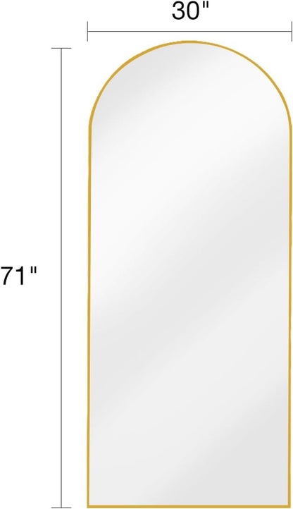 DYNWELL Arched Full Length Mirror, Floor Mirror with Stand, 30"x71" Large Mirror, Wall Mirror Full Length, Black Floor Length Mirror, Body Floor Mirror, Wall Mounted Mirror for Bedroom, Gold