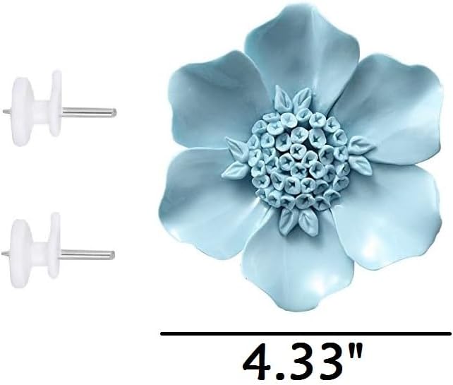 AMERRY Ceramic Flower Wall Art, Artificial 3D Flower Wall Art，Handmade 3D Wall Art Hanging Sculpture，Handmade Porcelain Flower Wall Décor for Home Office Decor (Blue,Bloom Camellia,4.33")