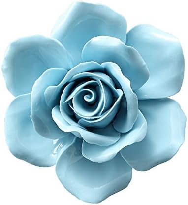 AMERRY 3.94" Ceramic Rose Wall Art, 3D Handmade Porcelain Hanging Sculpture for Home Office Decor (Blue)