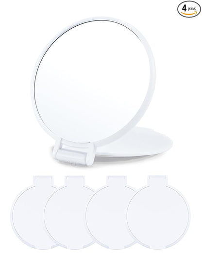 Qislee Compact Mirror Bulk, Round Makeup Mirror for Purse, Set of 4 (White)