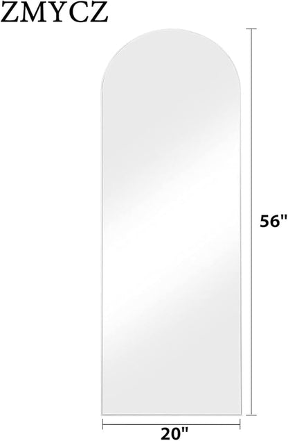 Arched Floor Mirror, 56"x20" Full Length Mirror, Standing Mirror Hanging or Leaning, Body Mirrors with Stand, Wall Mounted Mirror, Arched-Top Mirrors with Aluminum Frame for Bedroom (White)