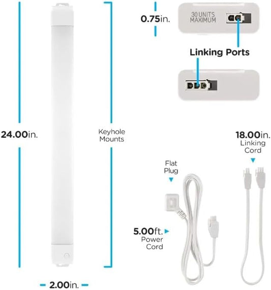 Enbrighten Vibe Plug-in Smart Under Cabinet Lights, 24in, Adjustable White from 2000K-6000K, Dimmable, Programmable Schedule Under Cabinet Lighting, Compatible with Alexa, Google Assistant, 58261-T1