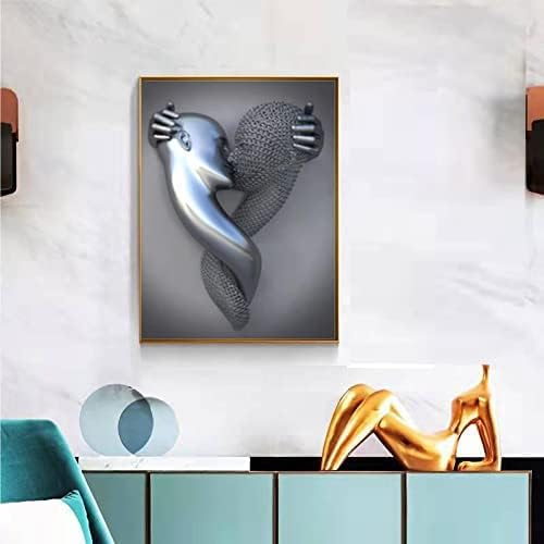 3D Wall Art Decor Artwork Figure Statue Modern Art Canvas Painting,Large Wall Art for Bathroom Bedroom Decoration (Kissing Couple)