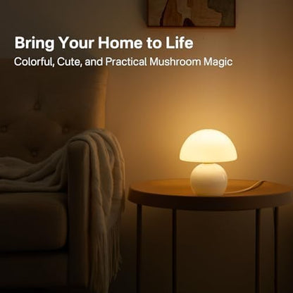 Dawnwake Mushroom Lamp Table Lamp for Bedroom,Desk Bedside Small Lamps for Living Room Night Stands,Mushroom Decor Cute Mini Modern Mid Century Lamps,Unique Aesthetic Home Living Room Decor(White)