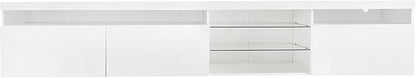 Merax Unique Design TV Stand with 2 Glass Shelves and LED Color Changing Lights, Ample Storage Space Media Console for Television Up to 100", Versatile Cabinet for Living Room, White