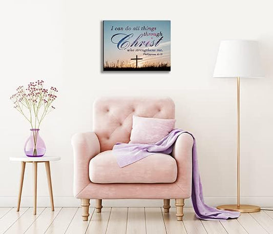 ”I can do all things through christ who strengthens me philippians 4:13. Christian Jesus Canvas Wall Art, Wall Inspirational Quotes Framed Artwork for Church Living Room Bedroom,11"*15"(29x38cm)
