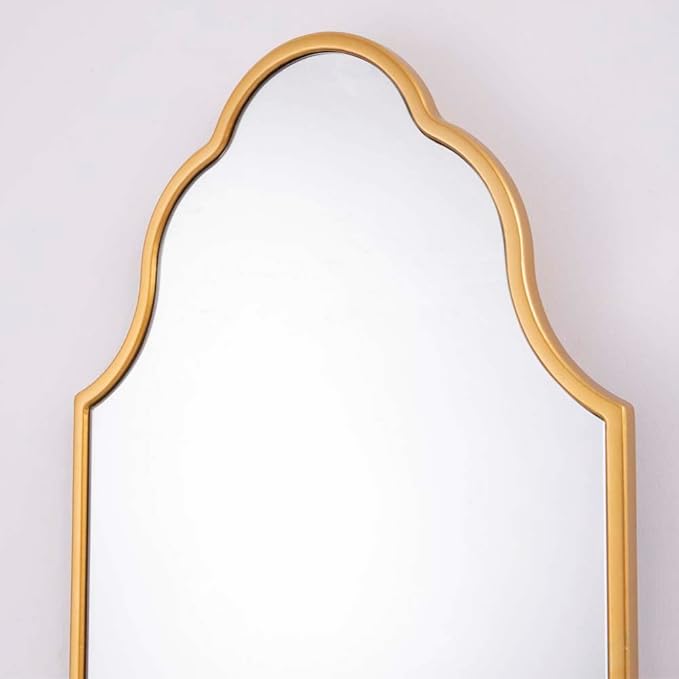 Chende Arched Mirror for Wall Decor, 32"X20" Gold Wall Mirror for Bathroom, Elegant Scalloped Mirror for Living Room, Entryway, Dining Room