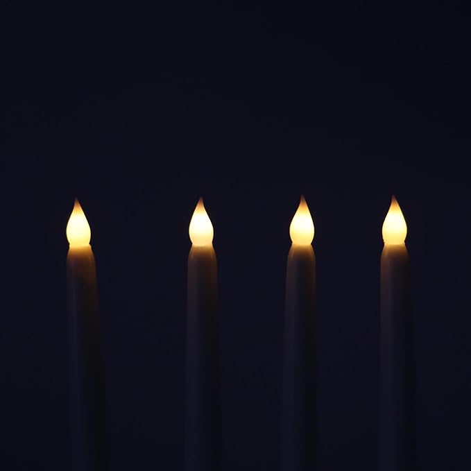 Rhytsing Ivory 10.8" Flameless Taper Candles with Timer, Battery Operated Dinner Long Candles with Remote, Smooth Wax Finish, Warm White LED, 8 Batteries Included - Set of 4