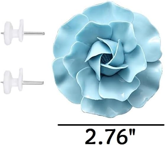 AMERRY 3D Wall Art - Artificial Porcelain Flower Decor for Home & Office (Blue Camellia, 2.76")