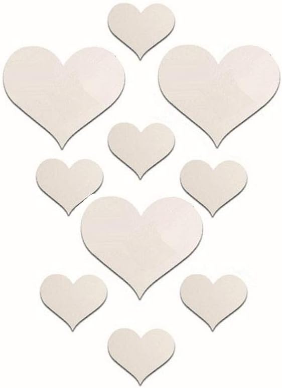 mollensiuer 1 Set Total 10 Pieces Heart Shape Acrylic Mirror Wall Stickers Plate Self Adhesive Mirror Stickers Mirrors for Wall Decor,Wedding Table Centerpiece, Art Wall Decoration (Silver)