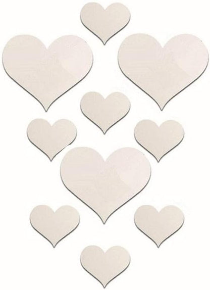 mollensiuer 1 Set Total 10 Pieces Heart Shape Acrylic Mirror Wall Stickers Plate Self Adhesive Mirror Stickers Mirrors for Wall Decor,Wedding Table Centerpiece, Art Wall Decoration (Silver)