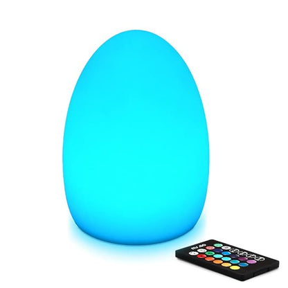 Mr.Go 8-Inch Rechargeable LED Egg Light - Dimmable Baby Night Light with Remote, 16 Colors & 8 Brightness, Waterproof & Drop Resistant, Portable Bedside Lamp for Kids Bedroom, Home Patio Party Decor