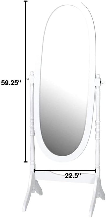 Roundhill Furniture Traditional Queen Anna Style Wood Floor Cheval Mirror, White