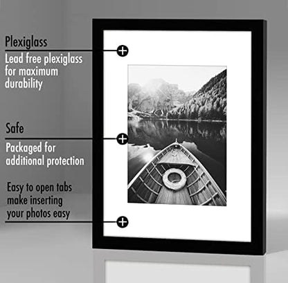 Americanflat 9x12 Picture Frame with Polished Plexiglass - Set of 5 - Use as 6x8 Frame with Mat or Display 9x12 Photo Without Mat - Galleria Collection - Picture Frames for Wall Display - Black